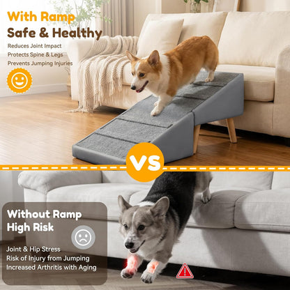 Dog Ramp for Small Dogs, 15.7" H 3-in-1 18.5" Extra Wide Foldable Ottoman & Hidden Storage Design Dog Stairs for Couch Sofa, Non-Slip Pet Steps for Puppy Senior Injured Dogs (White)
