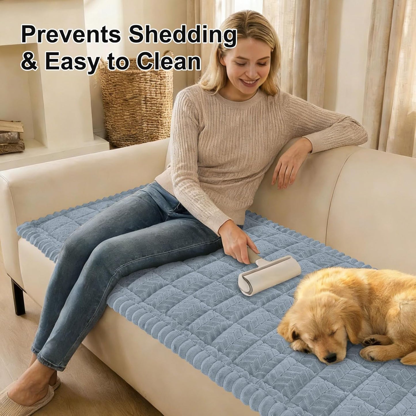 Smiry Non Slip Couch Covers for Dogs, Fuzzy Pet Couch Covers for 2-3 Cushion Sofa Pet Friendly, Soft Sofa Slipcovers Cushion Furniture Protector Washable (Beige, 27.6" x 59")