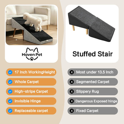 Dog Stairs for High Bed, 2-in-1 Ottoman Dog Stairs, 21 Inch Working Height, 6 Steps and Non-Slip Design for Large Dogs, Wooden Pet Furniture
