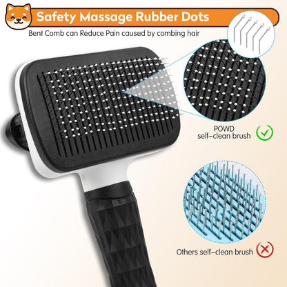 Dog & Cat Brush, Self Cleaning Slicker Brush for Pets, Upgraded Dog Brush for Shedding Massaging and Grooming, Removes Loose Undercoat & Portable Comb for Long Short Haired Dogs(Blue)