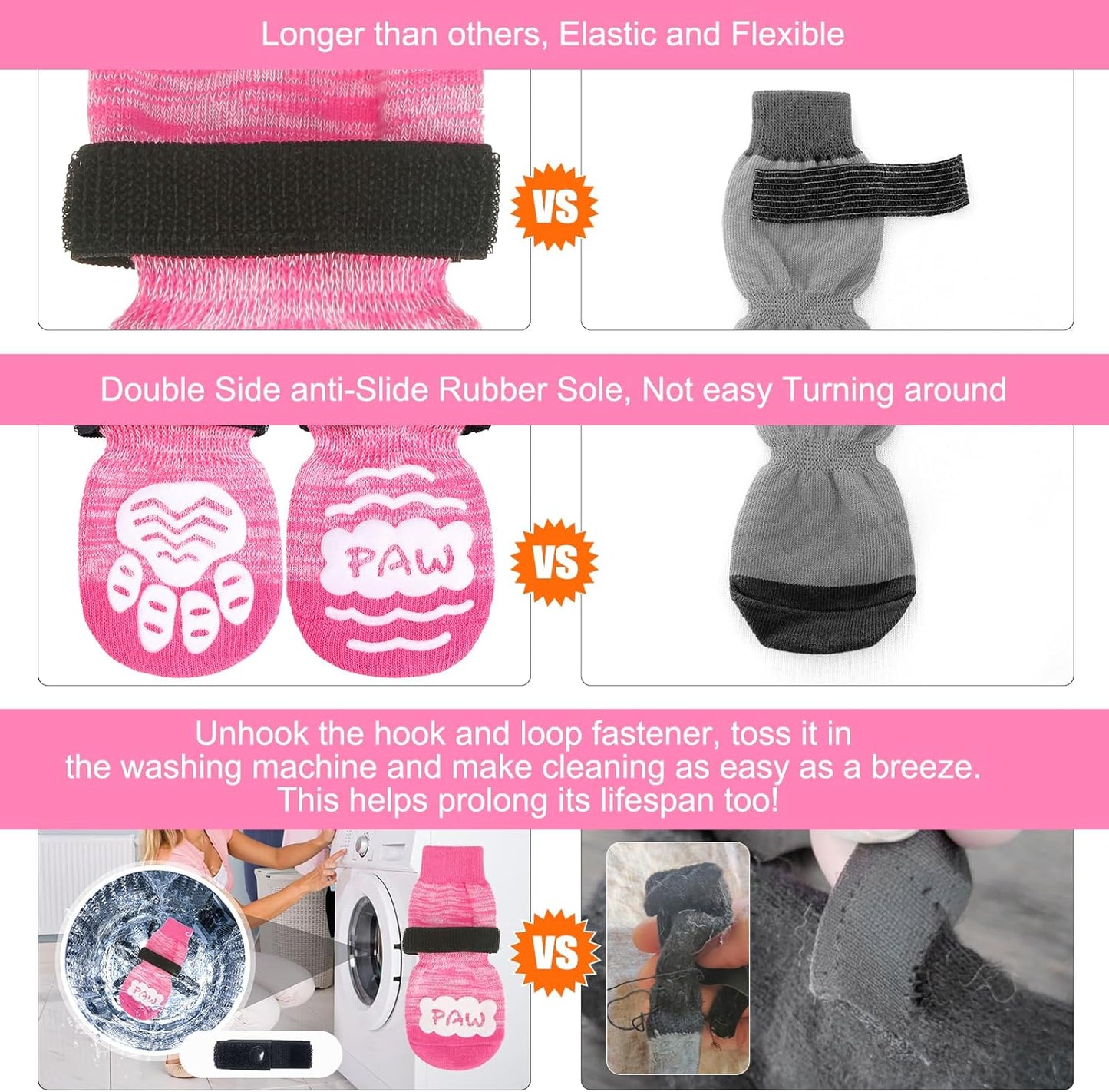 BEAUTYZOO Anti-Slip Dog Socks,Dog Shoes for Hot/Cold Pavement,Paw Protectors with Grips 3 Pairs for Puppy Small Medium Large Senior Old Dogs,Dog Socks to Prevent Licking and Hardwood Floor Protection