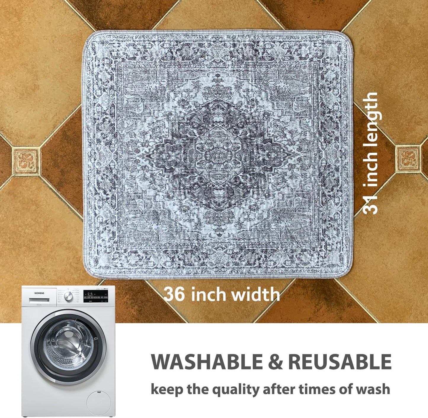 nunubaby Washable Pee Pads for Dogs, Stylish, Non-Slip and Leak-Proof Pee Pads. Reusable Potty Pads for Dogs for Crates and Floors.(Beige/Multi, 24" x48" )