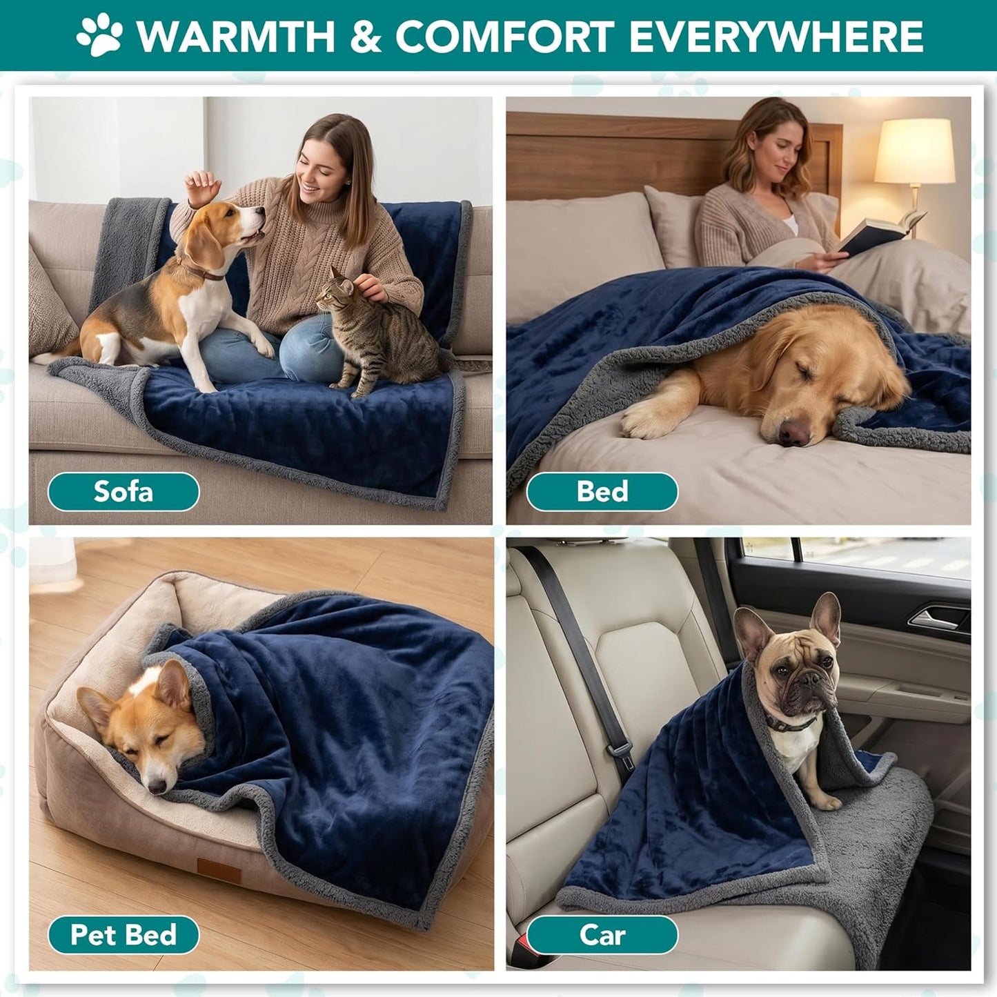 PetAmi Dog Blanket for Medium Large Dogs, Pet Bed Blanket Cat Puppy Kitten, Fleece Furniture Couch Cover Protector Sofa Car, Soft Sherpa Dog Throw Plush Reversible Washable, 40x60 Plaid Dark Gray