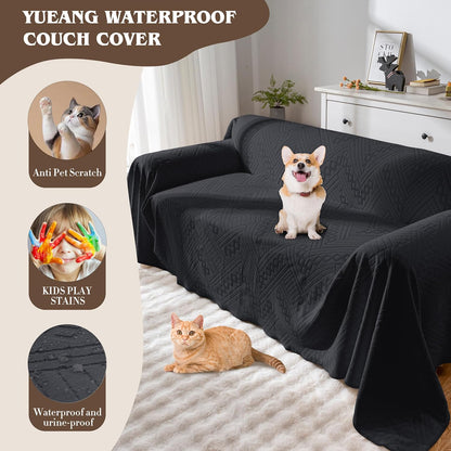 Waterproof Couch Cover, Reversible, Pet-Friendly, Washable and Anti-Slip Couch Covers for Sofa Protection with 3 Cushions, Sofa Slipcovers for Dogs and Cats (71×118in/Brown)