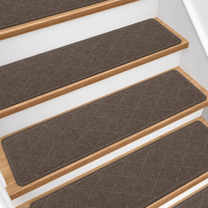 Stair Treads for Wooden Steps 15 PCS - 8’’ x 30’’, Non Slip Stair Runner, Machine Washable Stair Rugs Strips for Kids Pets and Elderly, Indoor Carpet for Stairs (Grey)