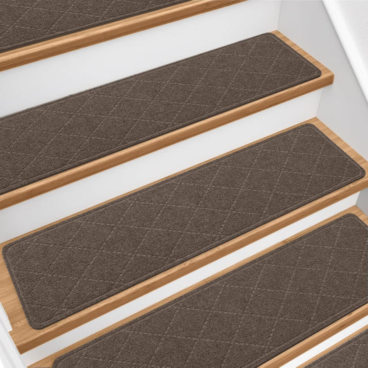Stair Treads for Wooden Steps 15 PCS - 8’’ x 30’’, Non Slip Stair Runner, Machine Washable Stair Rugs Strips for Kids Pets and Elderly, Indoor Carpet for Stairs (Grey)