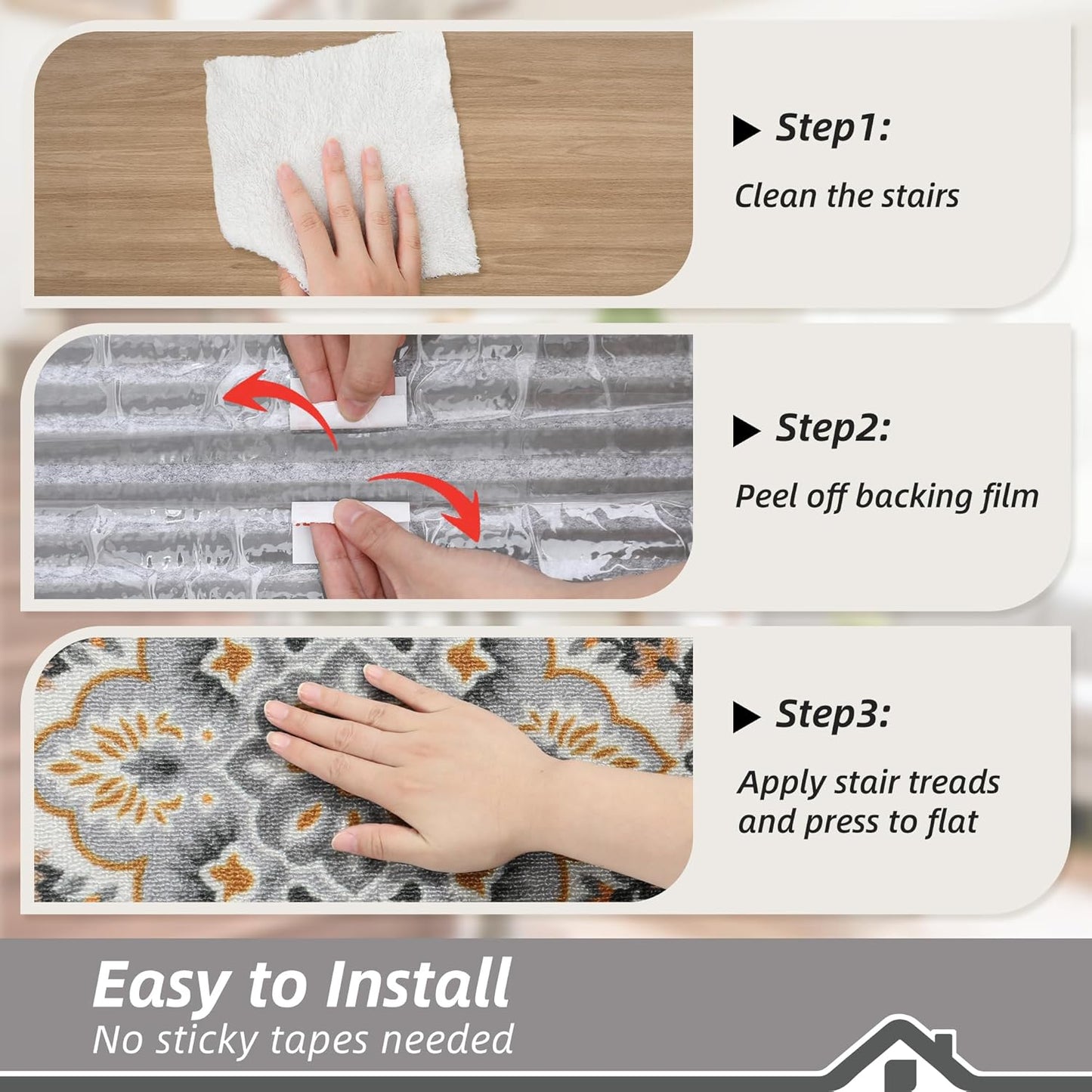 BEQHAUSE Stair Treads for Wooden Steps Non-Slip Machine Washable Carpet Stair Treads 8"X30" Soft Indoor Stair Runner for Kids Elders and Pets, 100% Polyester, TPE Backing, 15pcs, Brown/Grey