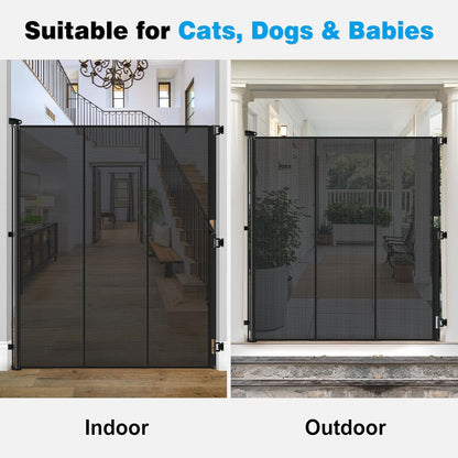 Reinforced 72" Extra Tall Pet Gate for Cat, Dog, Puppy & Baby, Jump-Resistant & Prevent Crawling Underneath Retractable Baby Gates, Fits 0-55" Width Safety Mesh Dog Gate, 6 Foot Extra Tall Cat Gate