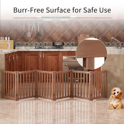 2-Panel Solid Wood Dog Gate - Freestanding Folding Pet Gate for Doorways, Stairs, Indoor, 24" Height, No Installation Needed, Natural Wood