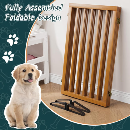 Freestanding Dog Gates Indoor, 3-Panel Pet Gates with 2 Metal Stands and 360° Hinge, 24" H Foldable Dog Gate for Stairs, Doorway, Kitchen, Expands Up to 55" Fully Assembled - Black Walnut