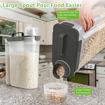Viretec Rice Airtight Storage Container, 3 to 5Lbs Cereal Dry Food Flour Bin, Pet Dog Cat Food Dispenser with Measuring Cup, BPA Free Clear Plastic Kitchen and Pantry Organization Bin for Sugar