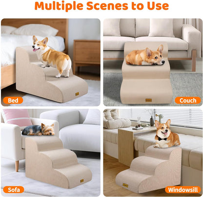 Gimars Upgraded 55CM Long Wide Steps 2 Step Dog Stairs for Small, Medium & Senior Dogs, 30CM High Ramp with 33D High-Density Foam, Linen Cover, Non-Slip Base, Supports 30KG, for Bed & Sofa