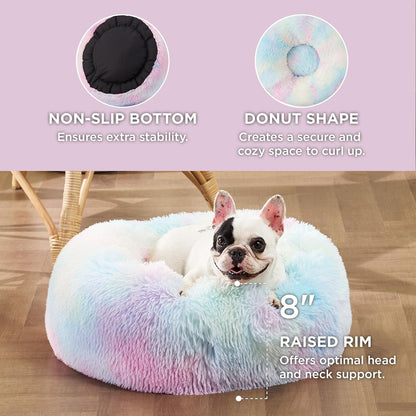 Bedsure Calming Dog Bed Medium Size Dog - Donut Washable Medium Pet Bed, 30 inches Anti-Slip Round Fluffy Plush Faux Fur Cat Bed, Fits up to 45 lbs Pets, Camel