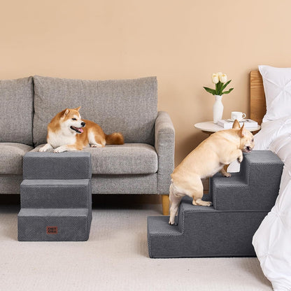 EHEYCIGA Dog Stairs for High Bed 22.5" H, 5-Step Dog Steps for Bed, Pet Steps for Small Dogs and Cats, Non-Slip Balanced Pet Ramp Indoor, Grey
