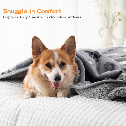 Waterproof Dog Blankets Pet Blanket 50"x60", Soft Fluffy Sofa Car Bed Protector, Reversible Sherpa Fleece Dog Blanket for Large Dogs (Dark Grey-Paws)