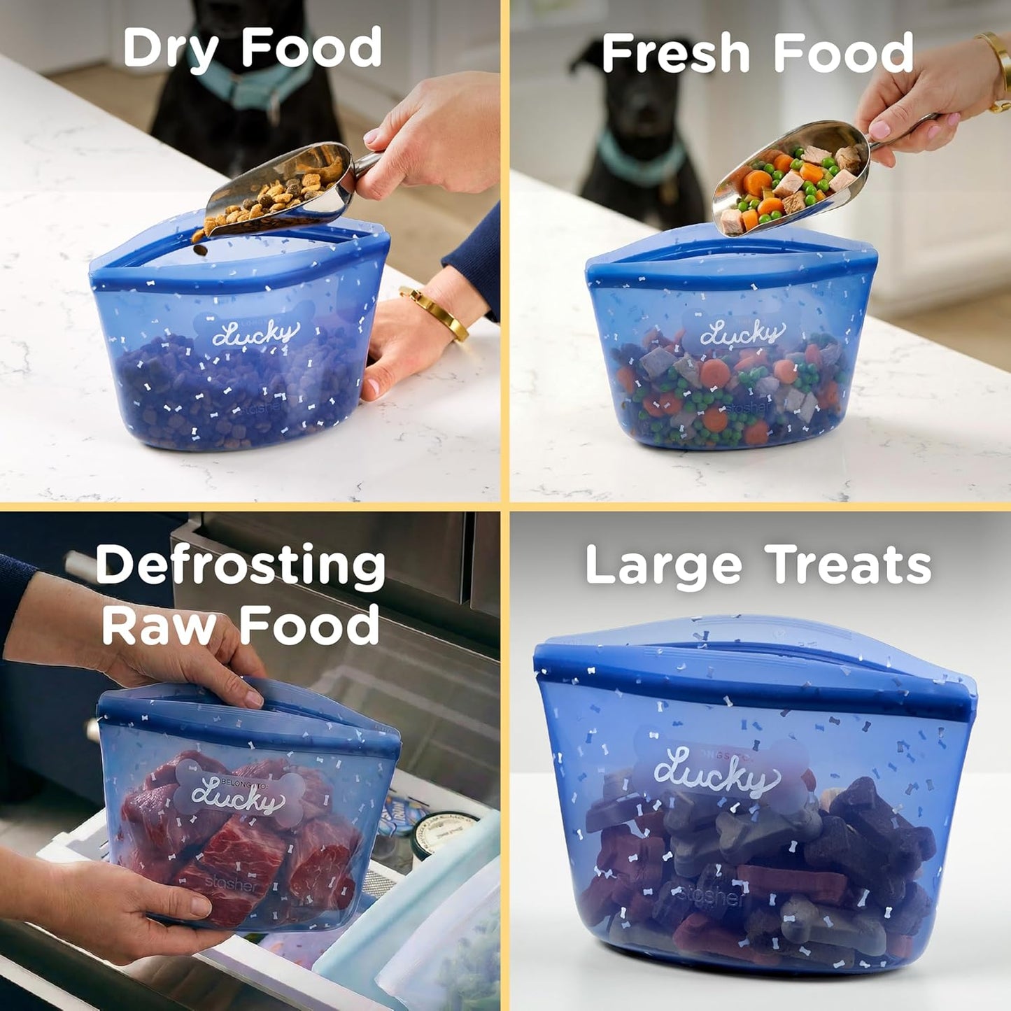 Stasher Pet Reusable Puppy Essentials Dog Food Can Lids, Cat Food Lids for Cans, Airtight Seal, Dog Travel Accessories, Food Grade Silicone Stretch Lids, Freezer & Dishwasher Safe, 3-Pack