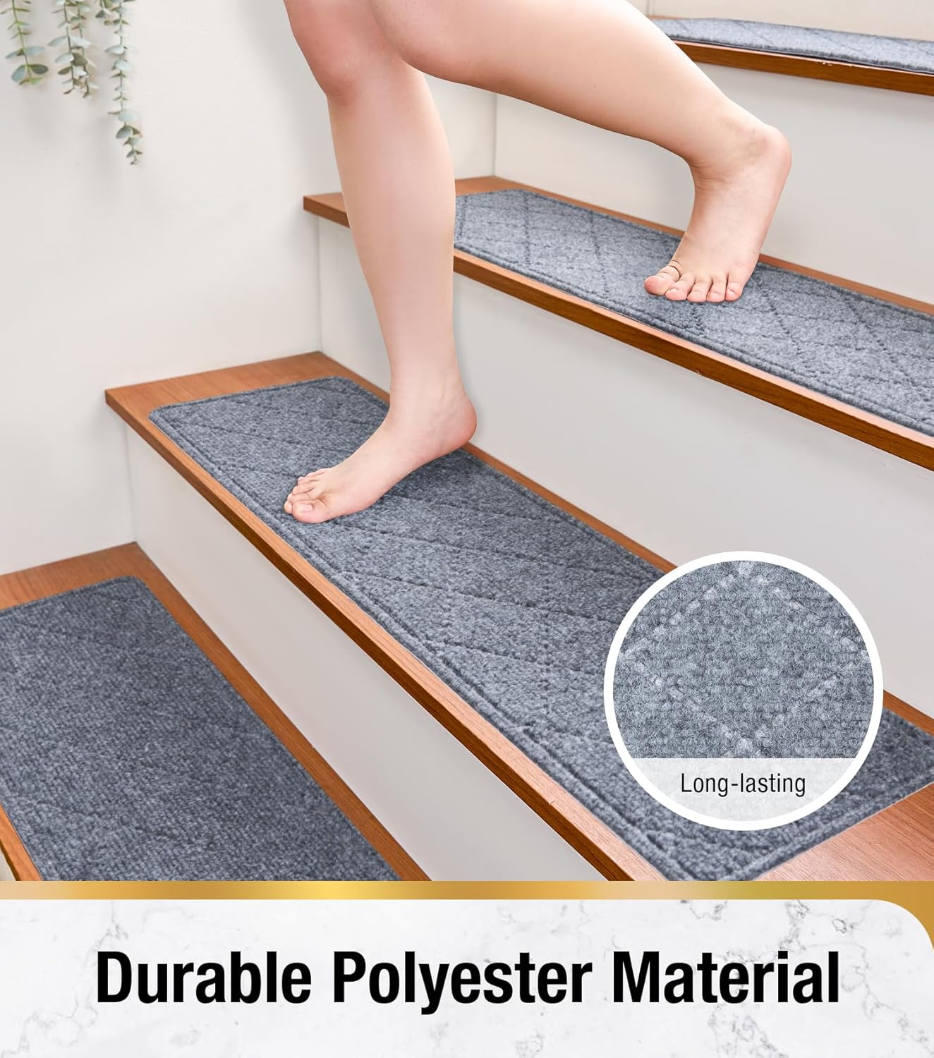 HITSLAM Stair Treads for Wooden Steps, 15 Pack 8 x 30 Inch Peel and Stick Carpet Stair Treads Non-Slip Indoor, Safe for Kids and Dogs, Stair Runners with Self-Adhesive Backing, Easy to Install, Brown