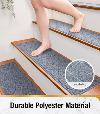 HITSLAM Stair Treads for Wooden Steps, 15 Pack 8 x 30 Inch Peel and Stick Carpet Stair Treads Non-Slip Indoor, Safe for Kids and Dogs, Stair Runners with Self-Adhesive Backing, Easy to Install, Brown