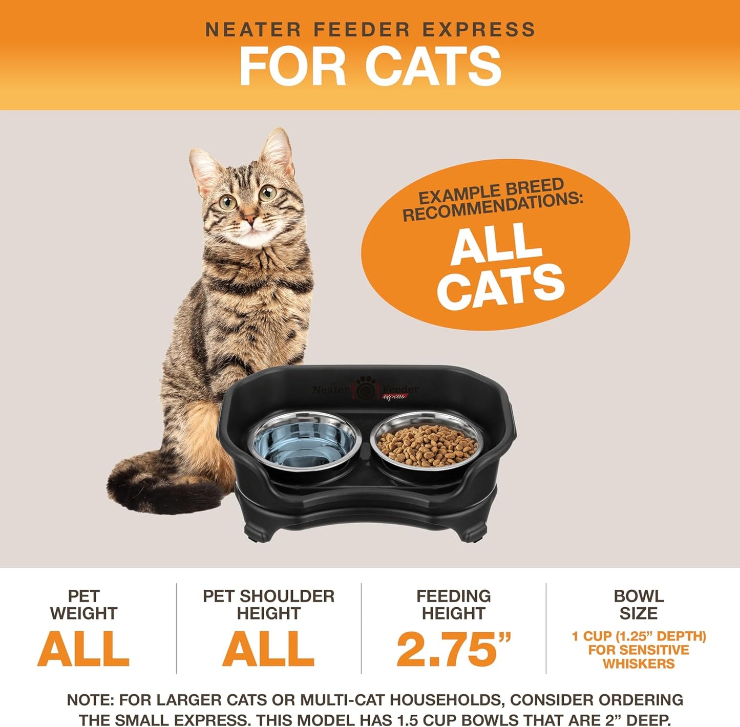 Neater Feeder Express Mess Proof Dog Bowls Elevated for Small Breeds under 15 Lb, Made in USA, No Spill Raised Dog Food Bowl Stand, Stainless Steel Food and Water Bowl Set, Feeding Station, Cappuccino