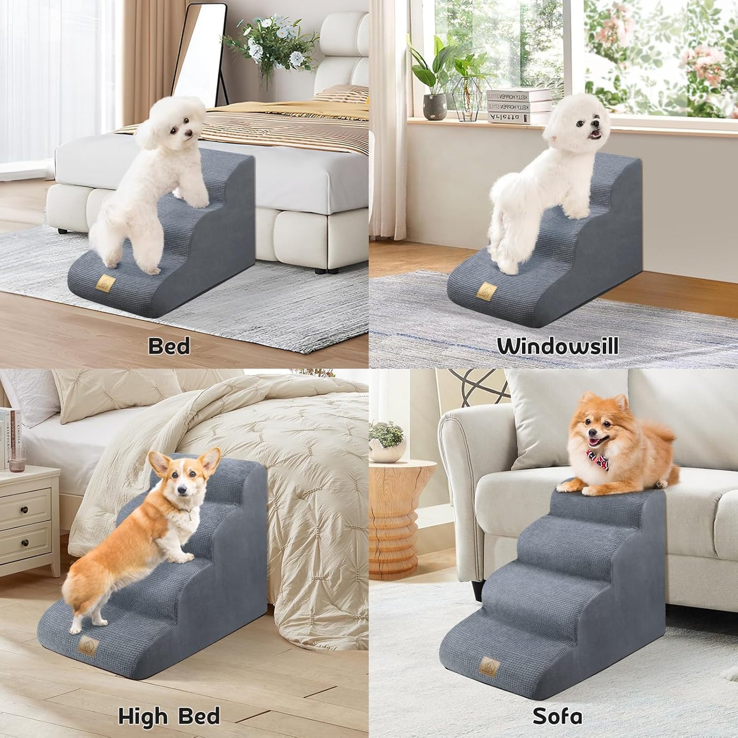 Mestuel 2-Tiers Extended Dog Stairs Steps for Couch Sofa, Dog Stairs for Small Dogs, Pet Stairs Ramp Ladder Friendly to Small Old Joint Injury Dogs Cats,Non-Slip & Washable,Blue