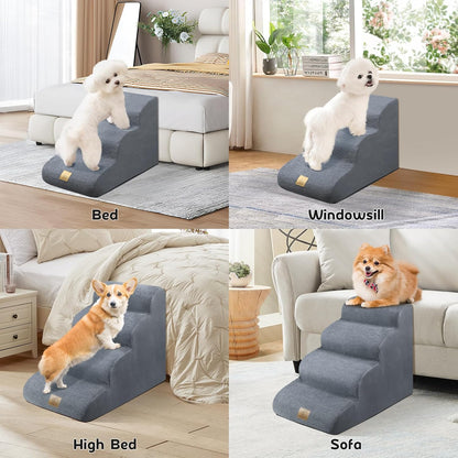 Mestuel 2-Tiers Extended Dog Stairs Steps for Couch Sofa, Dog Stairs for Small Dogs, Pet Stairs Ramp Ladder Friendly to Small Old Joint Injury Dogs Cats,Non-Slip & Washable,Blue