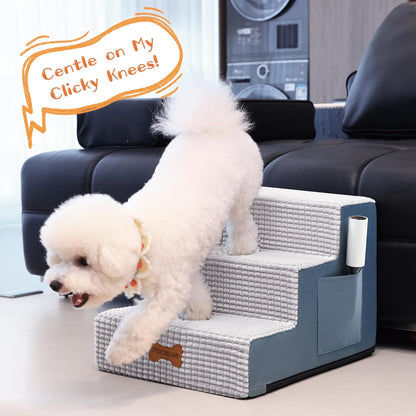 POCBLUE Dog Stairs for Bed 17.7" H, 4-Step Pet Steps for High Bed or Couch, Non-Slip Pet Ramp for Small Dogs and Cats Indoor with Washable Cover, Grey