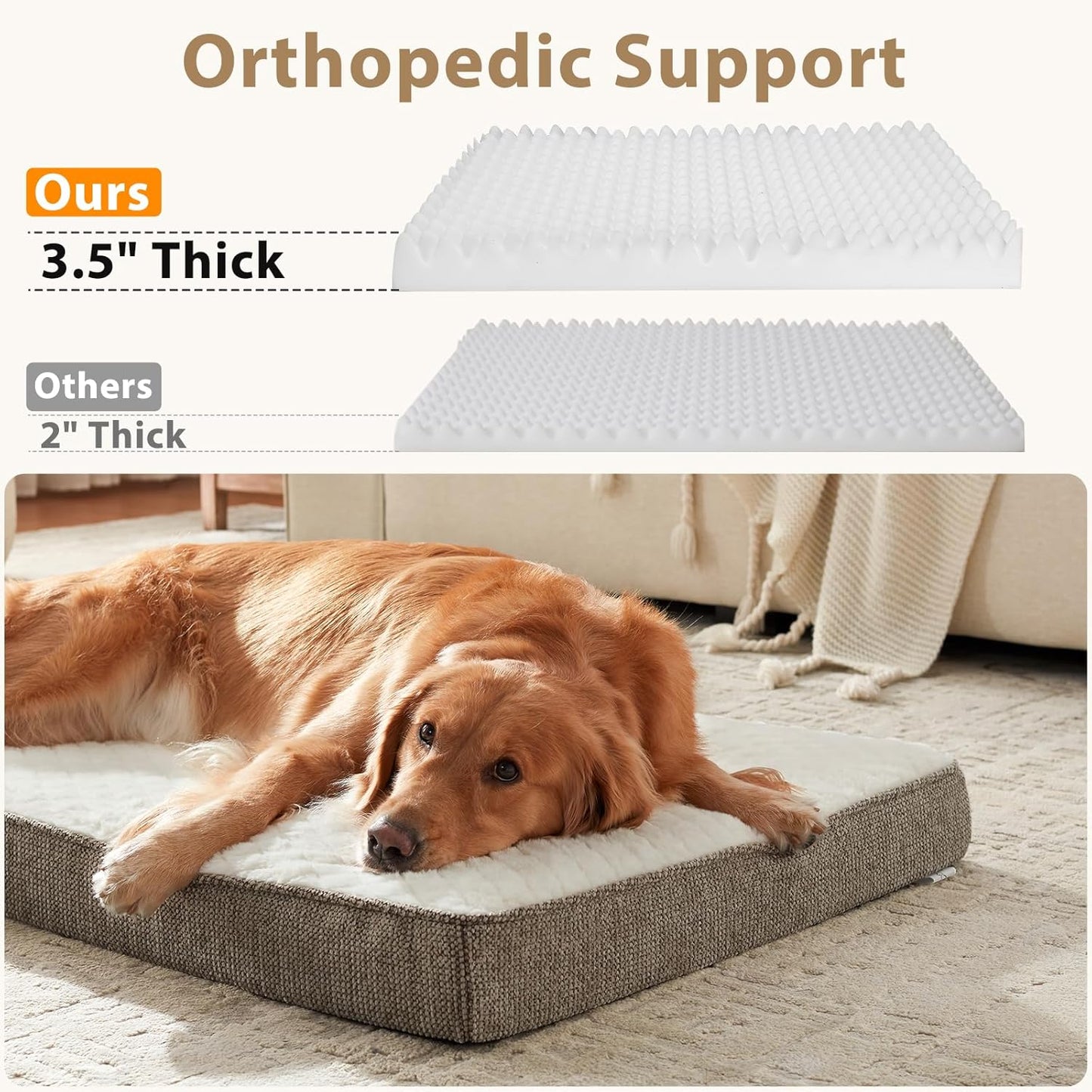 JOEJOY XL Dog Beds Large Sized Dog, Orthopedic Big Dogs Crate Bed with Washable Removable Cover, Extra Thick Egg-Crate Memory Foam Pet Beds up to 80 lbs, Grey, 41"x27"