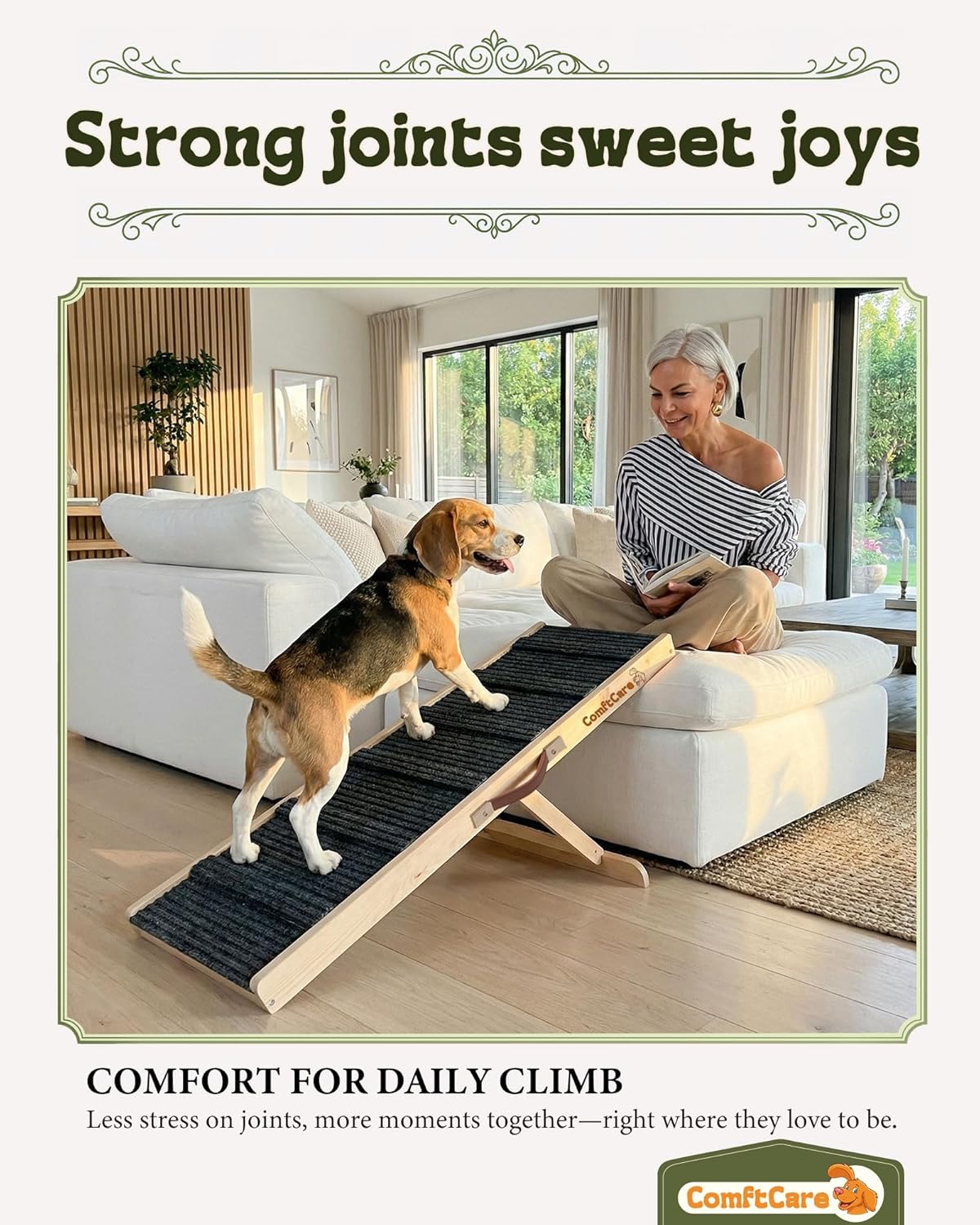 Adjustable Dog Ramp for Small Dogs, Foldable Pet Ramp for Bed & Couch, Non-Slip Indoor Ramp, Portable, Joint-Friendly Design, Supports up to 35 lbs
