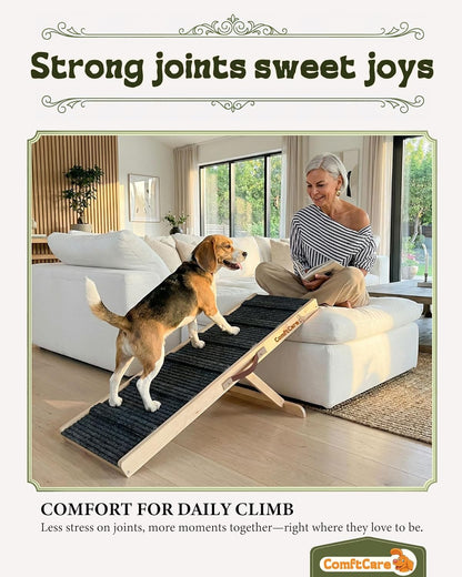 Adjustable Dog Ramp for Small Dogs, Foldable Pet Ramp for Bed & Couch, Non-Slip Indoor Ramp, Portable, Joint-Friendly Design, Supports up to 35 lbs