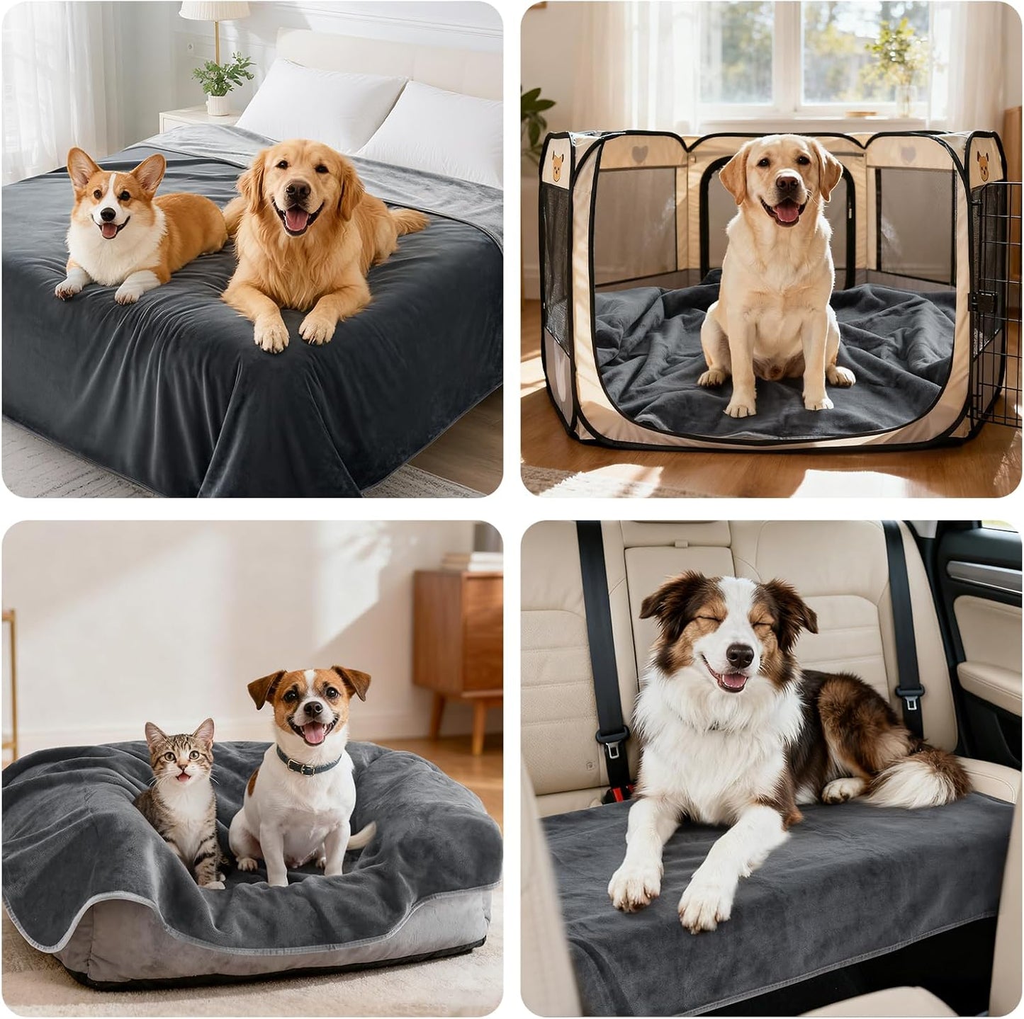LOOBANI Waterproof Blanket for Bed: Reversible Soft Flannel Twin Bed Blanket 60" x 80", Leakproof Throw Spill-Proof Dog Pet Blanket for Couch Cover, Movie Time, Camping, Travel, Grey