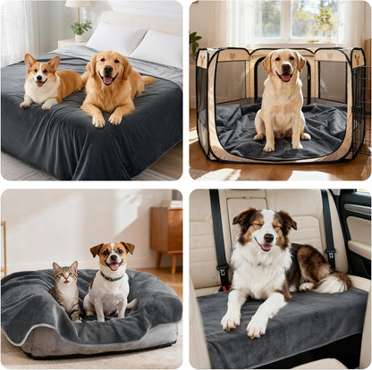 LOOBANI Waterproof Blanket for Bed: Reversible Soft Flannel Twin Bed Blanket 60" x 80", Leakproof Throw Spill-Proof Dog Pet Blanket for Couch Cover, Movie Time, Camping, Travel, Grey