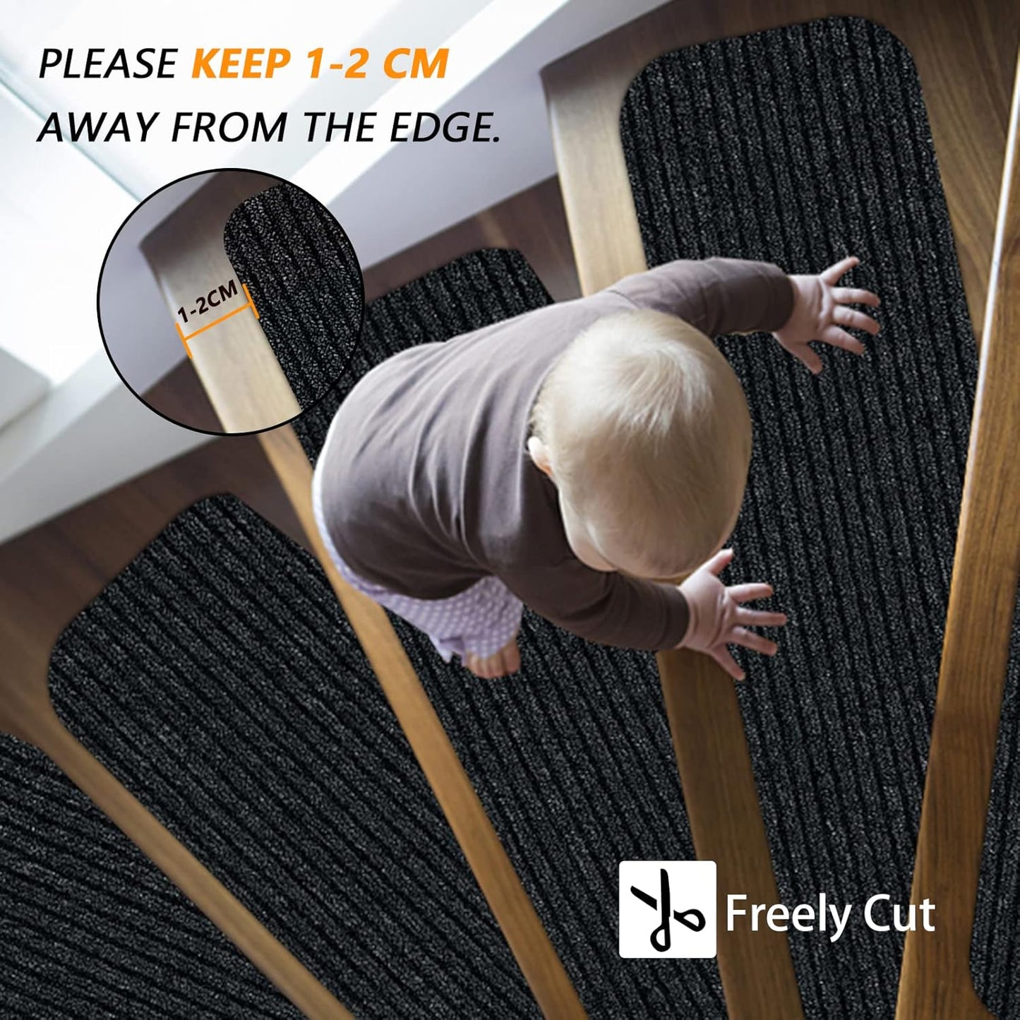 Stair Treads for Wooden Steps Carpet, Non-Slip Stair Runner Indoor Outdoor Stair Tread Mats Covers Pads, 19" x 31"Matching Landing Step Runner for Elders, Kids and Dogs (19" x 31", Black)
