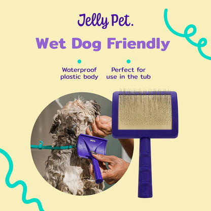 Jelly Pet Universal Slicker Brush for Dogs, Dog Grooming Brush, Remove Tangles and Dead Undercoat, Tuffer Than Tangles, Maltese Shi-Tzu Poodle Bichon, Firm Pins, Teal, Small