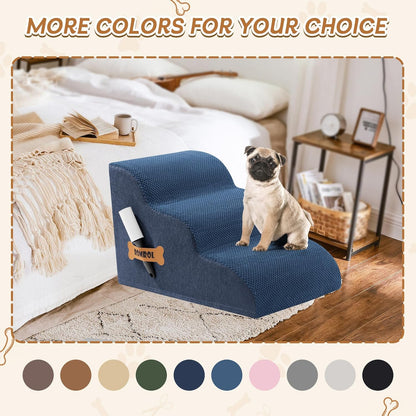 Romrol Dog Stairs Ramp for High Beds Couches, High Density Foam Pet Steps with Durable Non-Slip Waterproof Fabric Cover, Dog Stairs for Small Dogs or Cats or Pets, 5-Step, 22 Inch, Grey