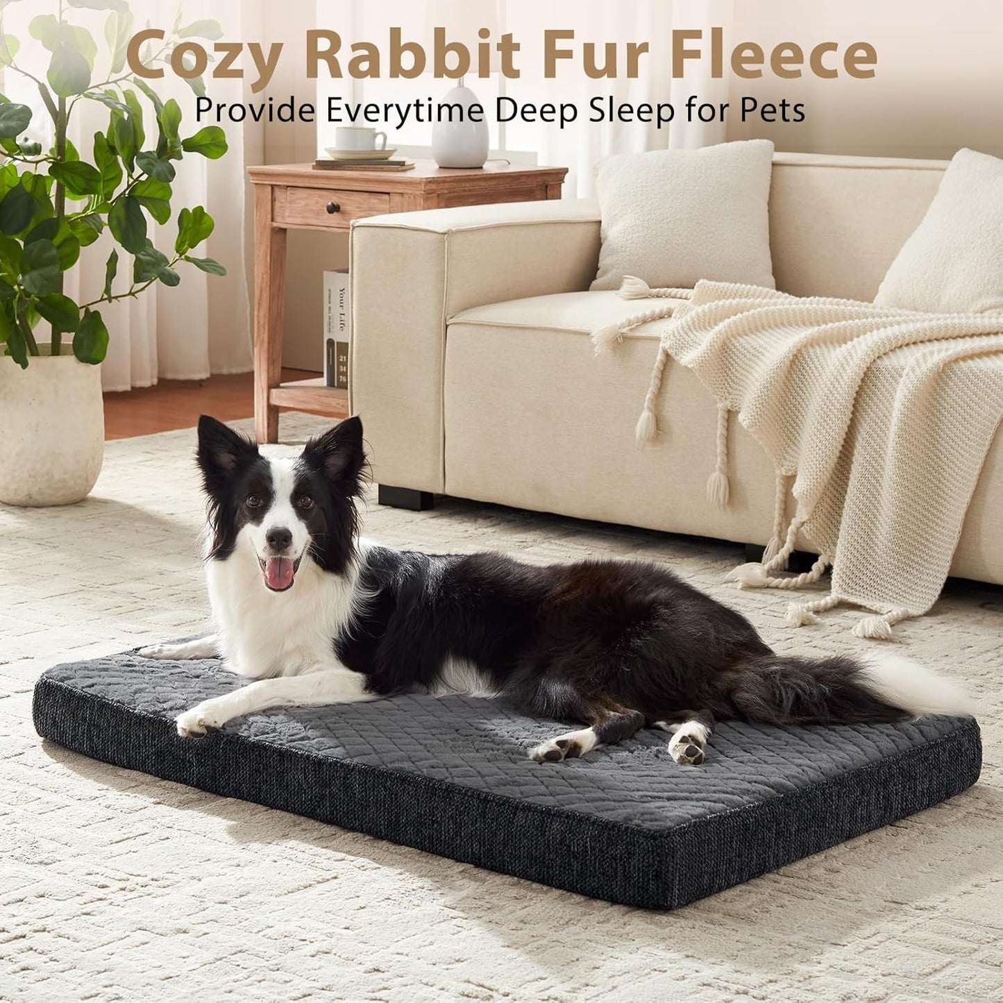 JOEJOY XL Dog Beds Large Sized Dog, Orthopedic Big Dogs Crate Bed with Washable Removable Cover, Extra Thick Egg-Crate Memory Foam Pet Beds up to 80 lbs, Grey, 41"x27"