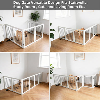ZJSF Freestanding Dog Gate Indoor, Foldable Dog Fence for Doorways,Hallways or Stairs, Sturdy Wood Extra Wide Pet Gate with Support Feet,Black,24 "Height-3 Panels