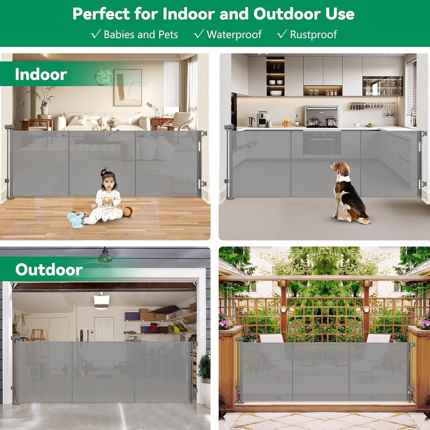 Reinforced 85 Inch Wide Retractable Dog Gate Extra Long Baby Gate with Support Rods – Prevent Crawling Under, Indoor Extra Wide Retractable Baby Gate Retractable Gate Outdoor Gates for Decks, White
