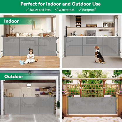 Reinforced 85 Inch Wide Retractable Dog Gate Extra Long Baby Gate with Support Rods – Prevent Crawling Under, Indoor Extra Wide Retractable Baby Gate Retractable Gate Outdoor Gates for Decks, White