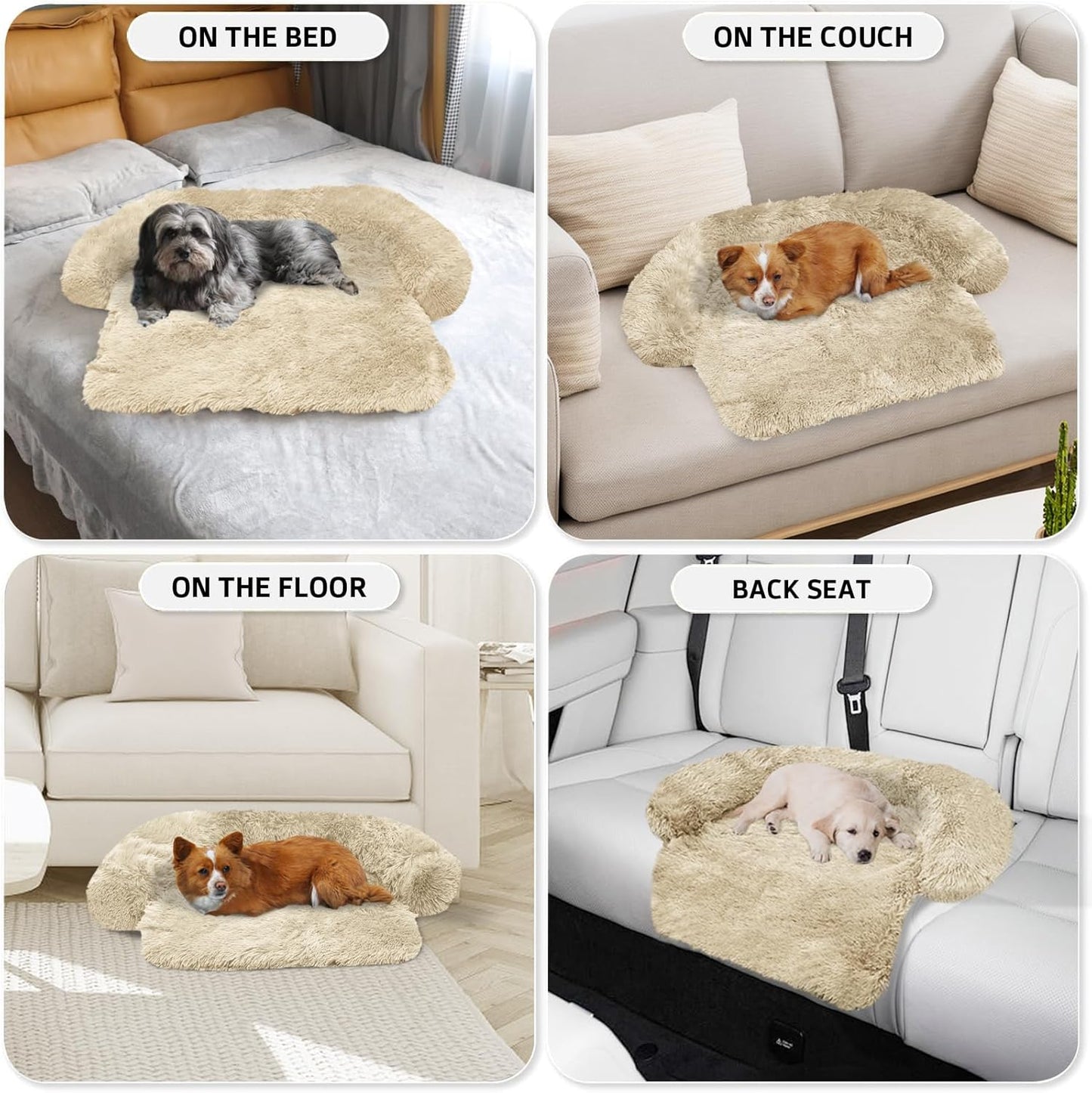 Calming Dog Bed Fluffy Plush Dog Mat for Furniture Protector with Removable Washable Cover for Large Medium Small Dogs and Cats (Large, Light Grey)