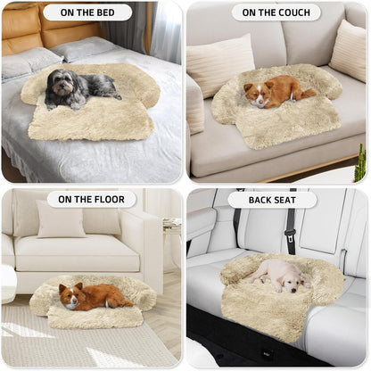Calming Dog Bed Fluffy Plush Dog Mat for Furniture Protector with Removable Washable Cover for Large Medium Small Dogs and Cats (Large, Light Grey)