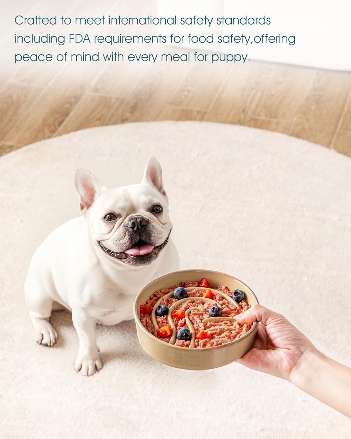 vancasso Slow Feeder Dog Bowl, 1.5 Cup Ceramic Slow Feeding Food Dish for Small and Medium Breed, Puzzle Dog Food Bowl for Fast Eater, Pink