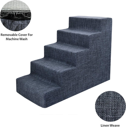 Best Pet Supplies Dog Stairs for Small Dogs & Cats, Foam Pet Steps Portable Ramp for Couch Sofa and High Bed Non-Slip Balanced Indoor Step Support, Paw Safe No Assembly - Dark Gray Linen, 5-Step