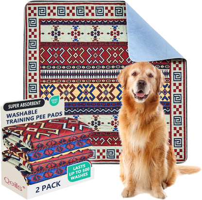 Qeils Washable Pee Pads, Reusable Puppy Pads Super Absorbent Leakproof Dog Training Pads, Non-Slip Wee Wee Pads for Crate, Floor, Potty Pads Feeding Mat Dog Pee 2 Pack 18"x30"