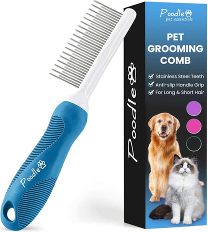 Poodle Dematting Fur Rake Comb Brush for Dogs and Cats - Long 2.5" Steel Safety Blades Metal Comb for Detangling Matted or Knotted Undercoat Hair (Orange)