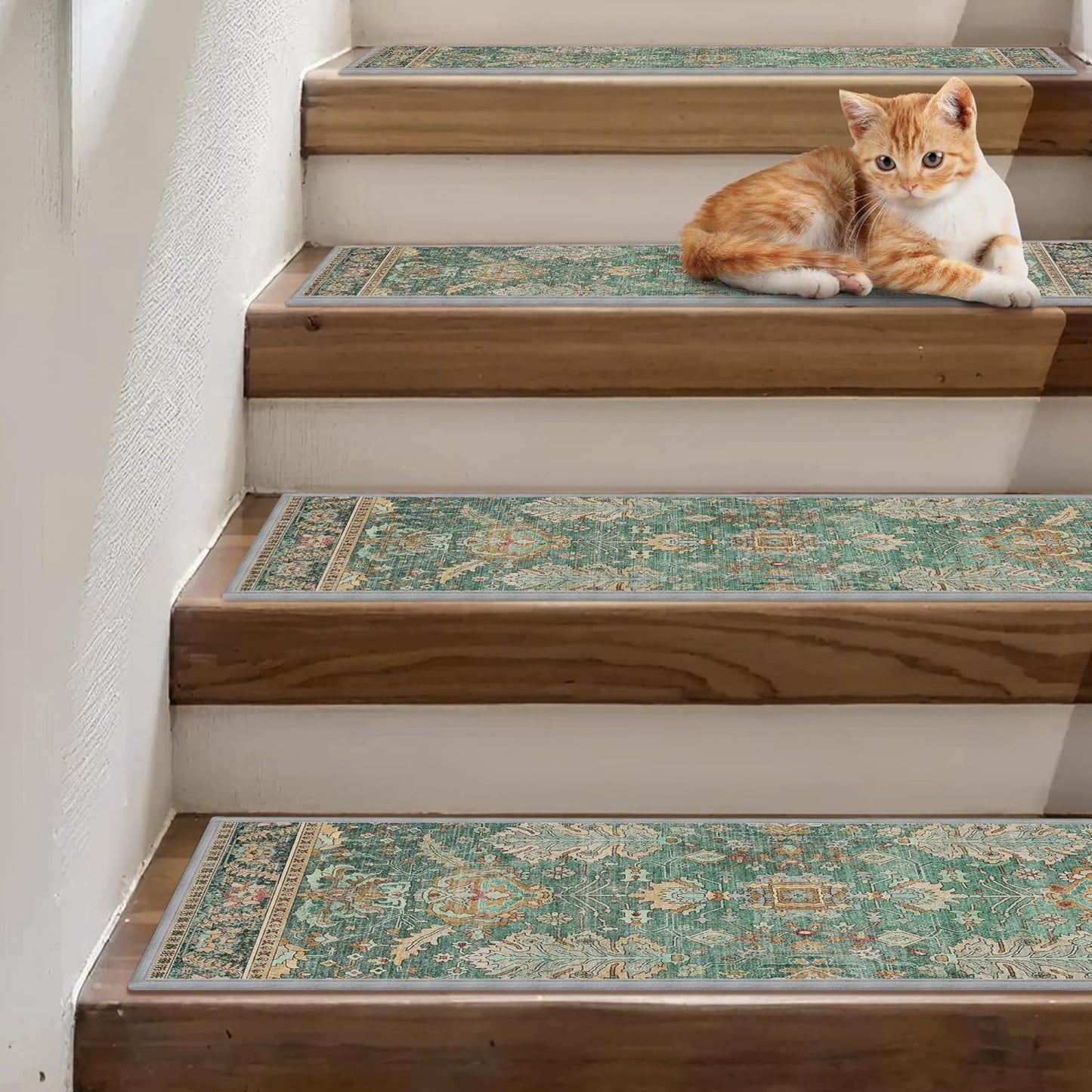 sarben Non Slip Stair Treads for Wooden Steps 15PCS - 8"x30" Indoor Safety Carpet, Edging Mats with TPE Adhesive Backing, Pet and Elderly Friendly Stair Rugs (Taupe) - Colors A