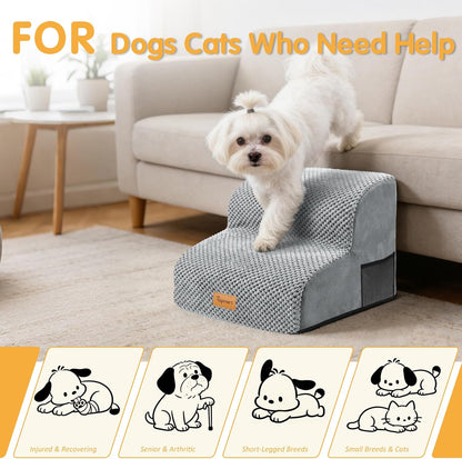 Topmart High Density Extended Foam Dog Ramp&Steps 2 Tiers,11.8" High,Non-Slip Dog Stairs,Soft Foam Pet Ladder with Removable Cover,Best for Injured,Older Cats,Pets with Joint Pain