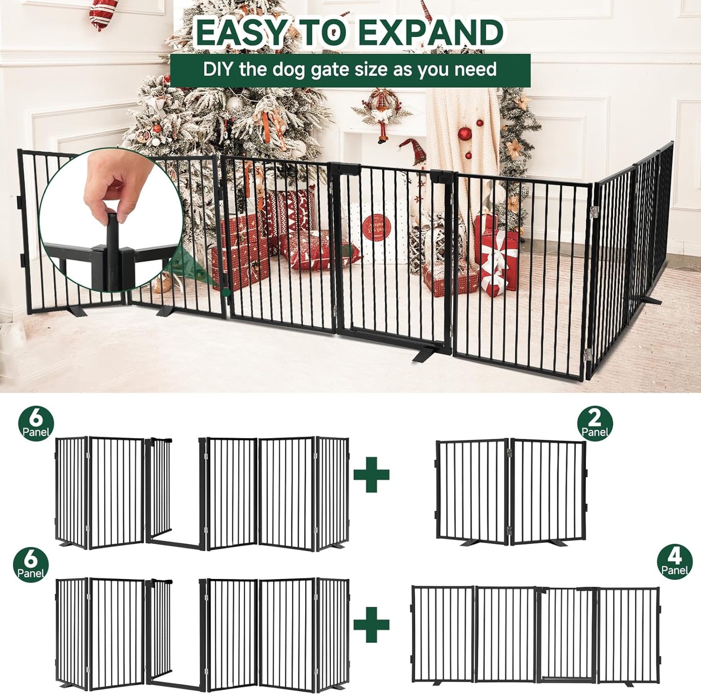 Snagle Paw Full Metal Freestanding Dog Gate,Indoor Dog Gate with Floor Protect Support Feet, 40x24 Inches Foldable Dogs Barrier for Stairs, Hallways and Doorways (24'' H 2 Panel, White