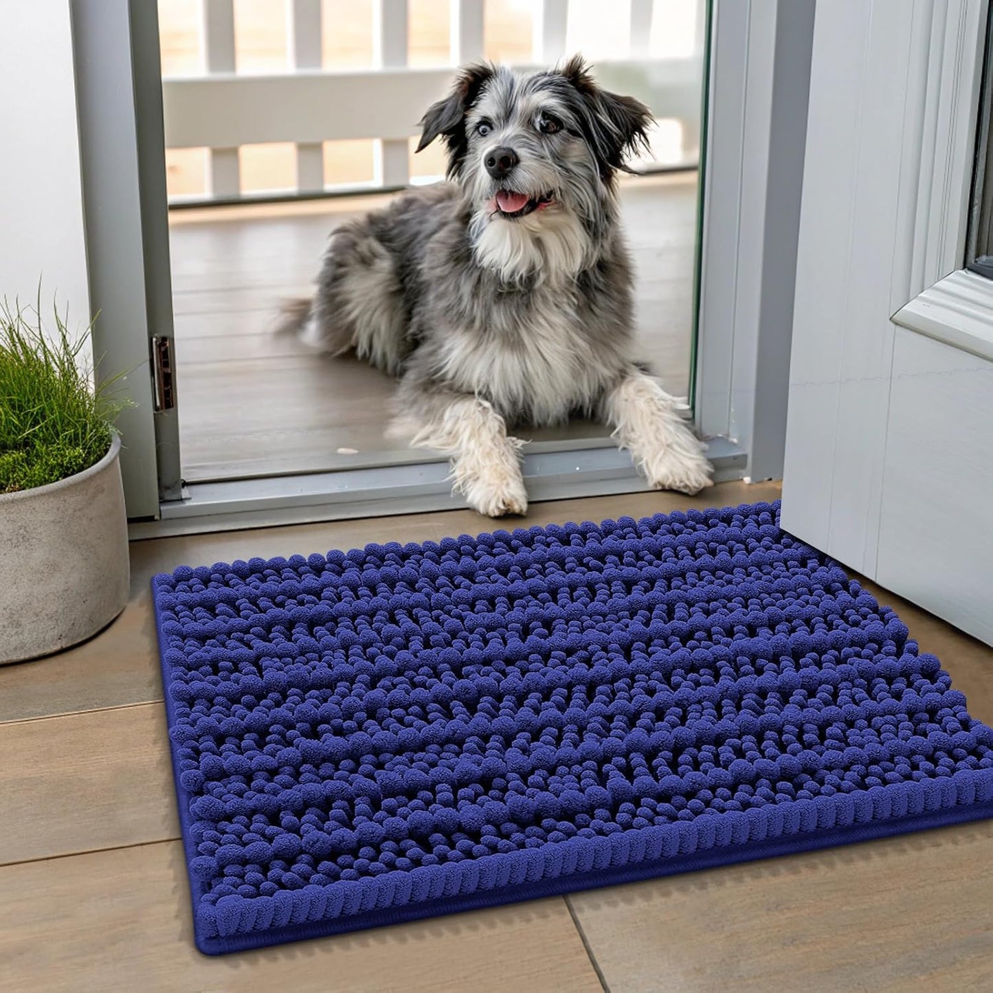 Smiry Dog Door Mat for Muddy Paws 30x20, Extra Soft Absorbent Chenille Doormat, Trap Moisture and Dirt, Non-Slip Machine Washable Front Door Mat for Indoor Entrance Inside Floor, Grey