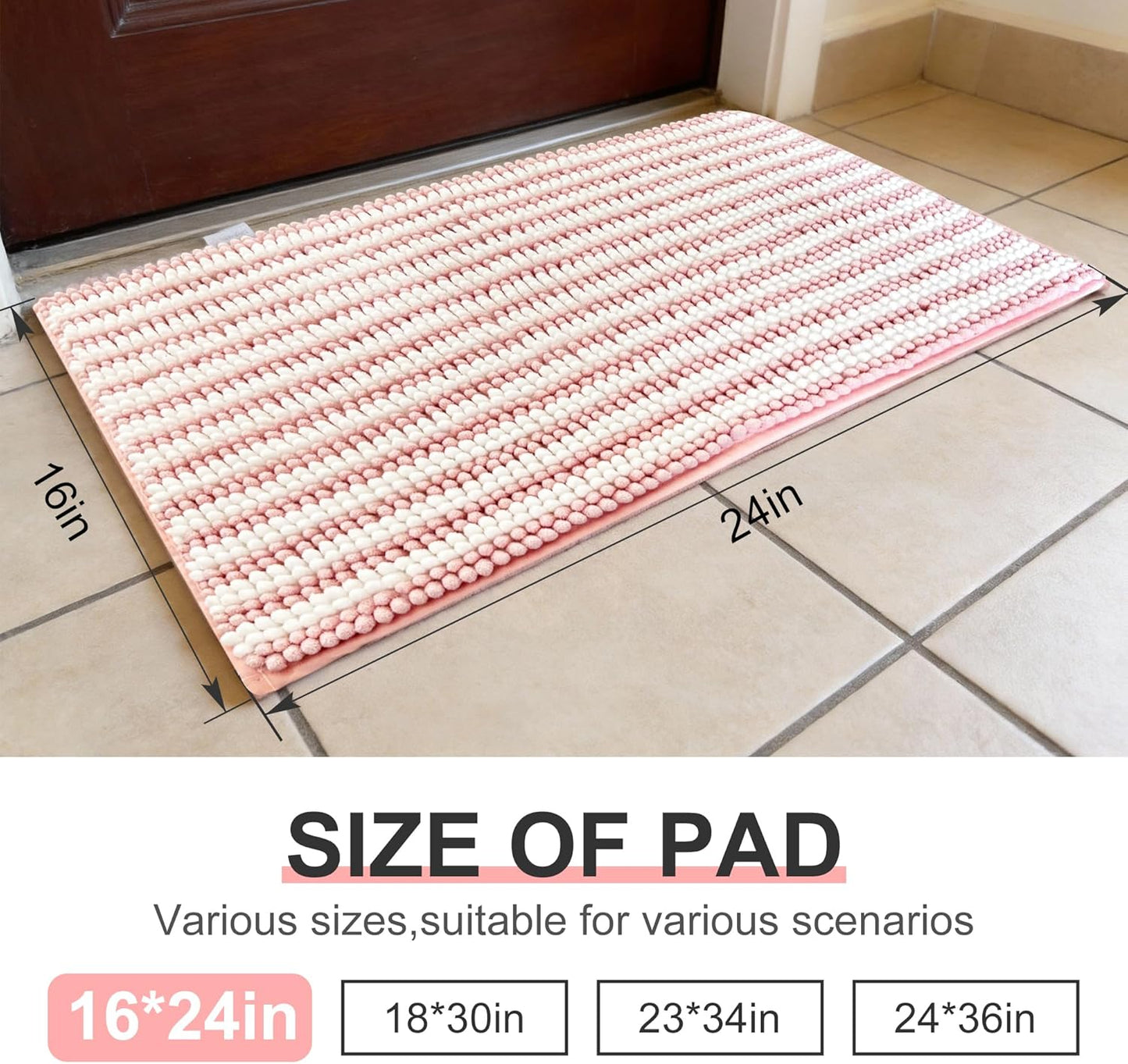 pobopobo Dog Door Mat for Muddy Paws - Absorbent & Washable Chenille Rug, Non-Slip Dirt Trapper for Indoor Outdoor Entryway, Quick Dry Pet Mat for Muddy Dogs (Striped Gray-Blue&White, 24" x 16")