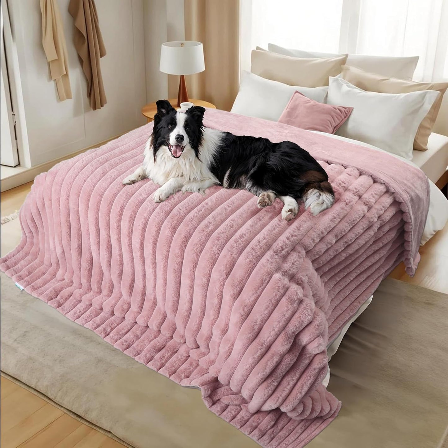 Waterproof Dog Blanket for Large Dogs - Washable Cat Blankets for Couch Bed Protection, Super Soft Calming Reversible Pet Blanket for Pet Kitten Puppy (Green, 50"x60")